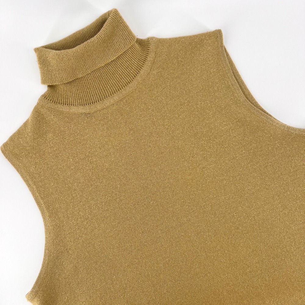 Sag Harbor Women Large Sleeveless Turtleneck Metallic Gold Knit Shell Vintage